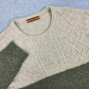 Modus Vivendi Cable Knit Colorblock Sweater Men's Meduim Beige Green Designer